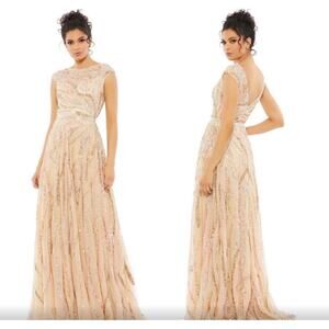 Mac Duggal Cap Sleeve Embellished Evening Gown Beige Multi Size 4 NWT